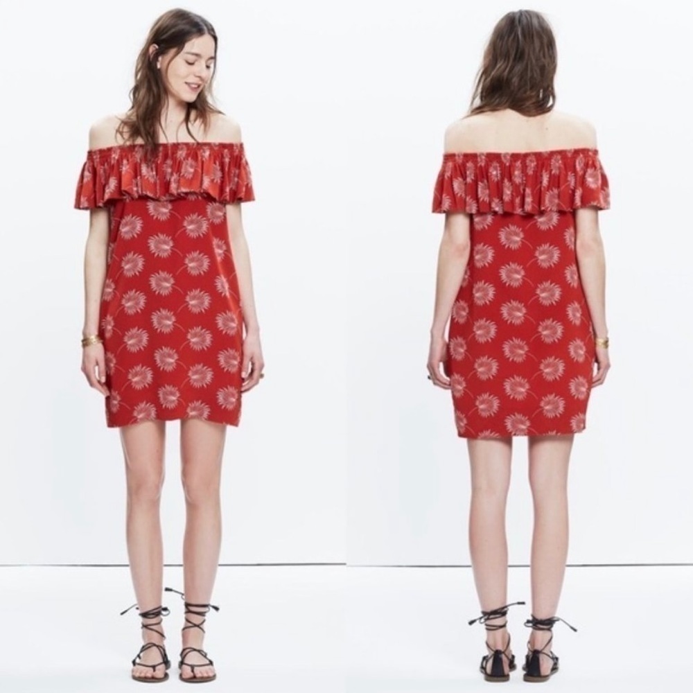 Madewell Mini Dress Silk Palmflower Off
Shoulder XS Rust Orange